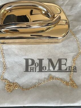 Philomena - Gold Metallic Handle Clutch with Chain Strap